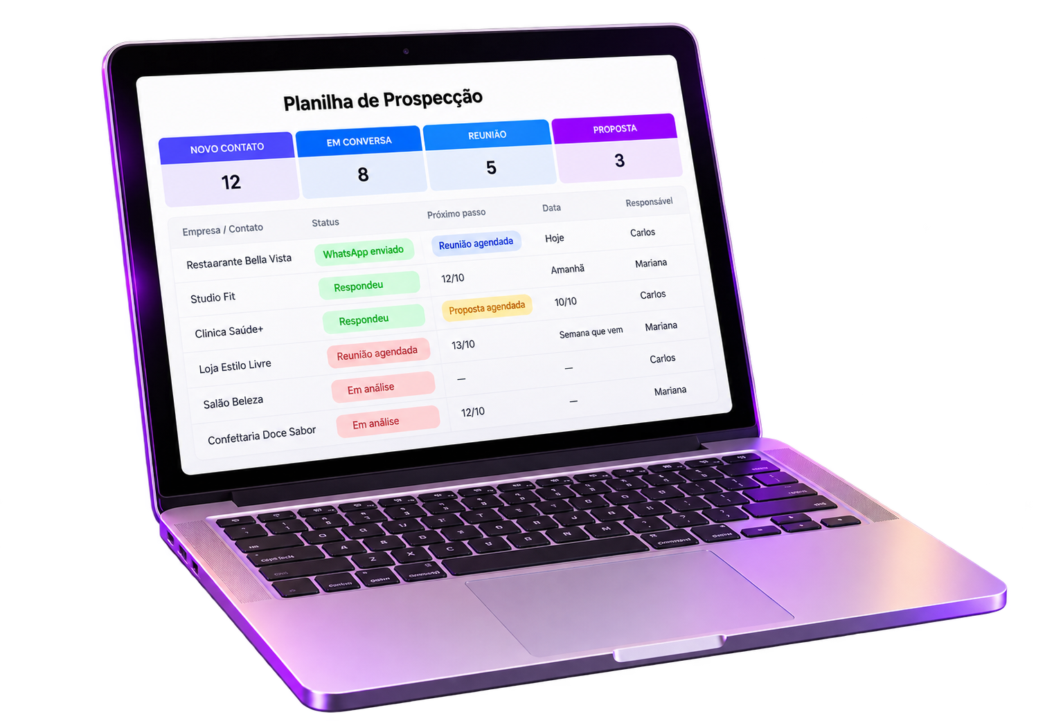 Notebook com planilha de prospecção
